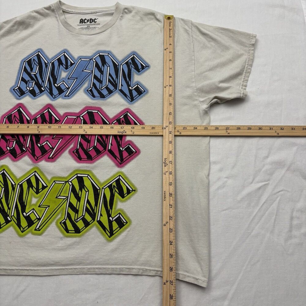 AC/DC Vintage Style Neon Zebra Stripe Logo Graphic T-Shirt Size 2XL Off-white - Picture 6 of 6